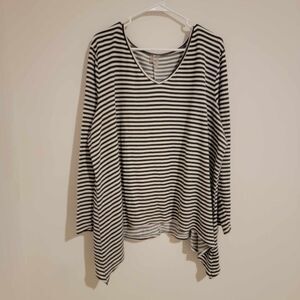 Striped Long Sleeve Shirt Womens 3x Sharkbite Hem Basic Gray‎ And White